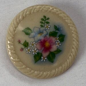 Vintage Avon Floral Ceramic Brooch – Country Cottage Chic Sweet Gift Retro Charm